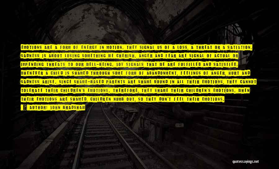 John Bradshaw Quotes: Emotions Are A Form Of Energy In Motion. They Signal Us Of A Loss, A Threat Or A Satiation. Sadness