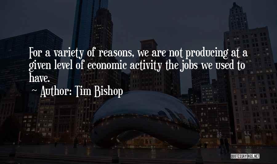 Tim Bishop Quotes: For A Variety Of Reasons, We Are Not Producing At A Given Level Of Economic Activity The Jobs We Used