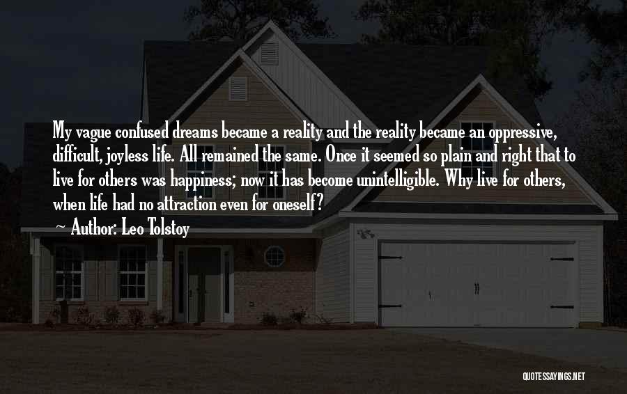 Leo Tolstoy Quotes: My Vague Confused Dreams Became A Reality And The Reality Became An Oppressive, Difficult, Joyless Life. All Remained The Same.