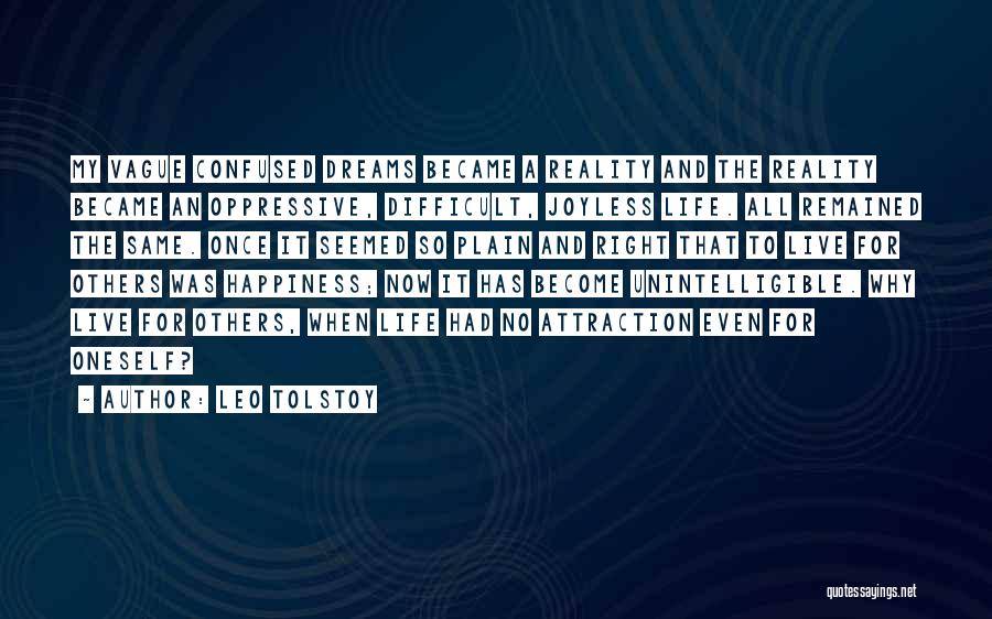 Leo Tolstoy Quotes: My Vague Confused Dreams Became A Reality And The Reality Became An Oppressive, Difficult, Joyless Life. All Remained The Same.