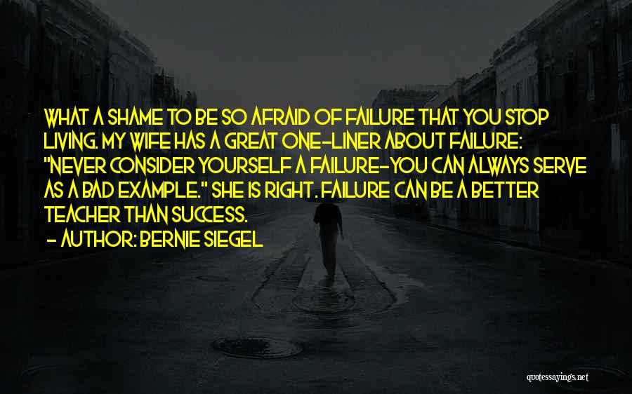 Bernie Siegel Quotes: What A Shame To Be So Afraid Of Failure That You Stop Living. My Wife Has A Great One-liner About