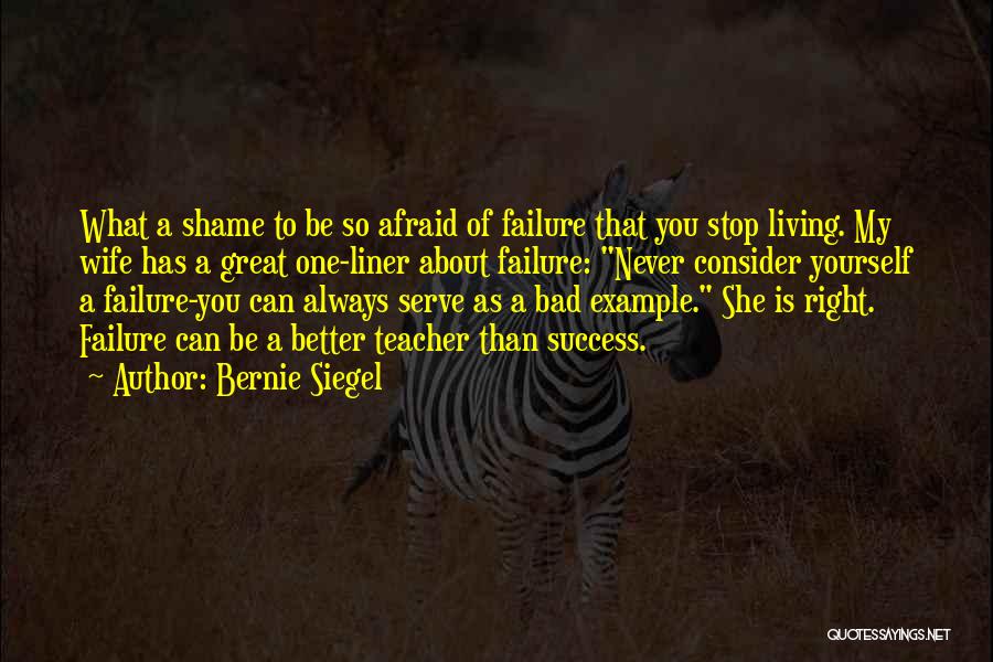 Bernie Siegel Quotes: What A Shame To Be So Afraid Of Failure That You Stop Living. My Wife Has A Great One-liner About