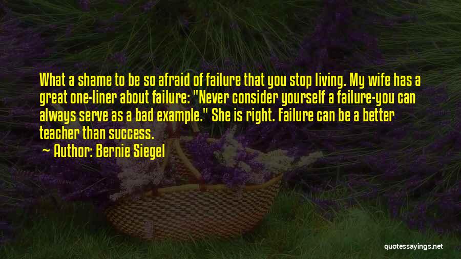 Bernie Siegel Quotes: What A Shame To Be So Afraid Of Failure That You Stop Living. My Wife Has A Great One-liner About