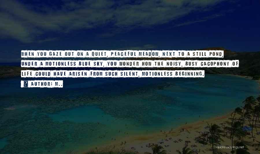 M.. Quotes: When You Gaze Out On A Quiet, Peaceful Meadow, Next To A Still Pond, Under A Motionless Blue Sky, You