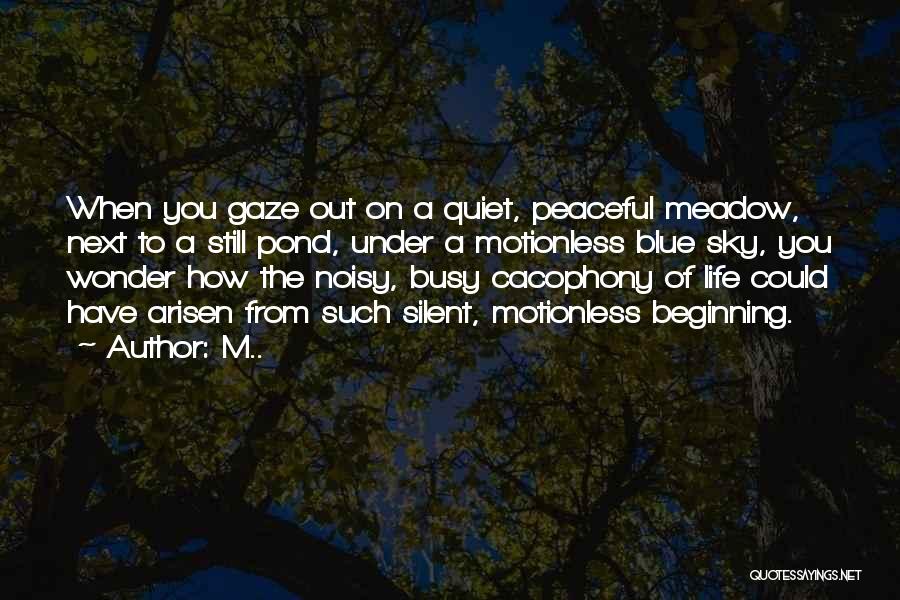 M.. Quotes: When You Gaze Out On A Quiet, Peaceful Meadow, Next To A Still Pond, Under A Motionless Blue Sky, You