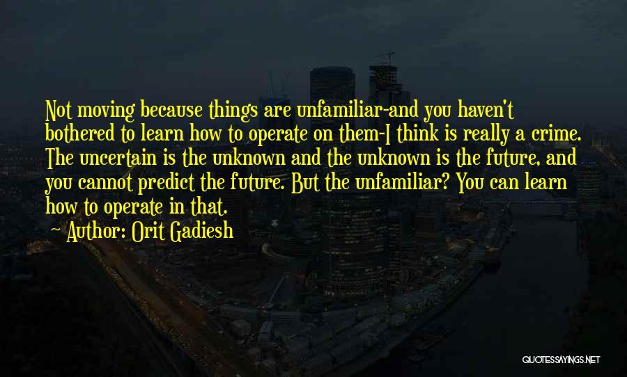 Orit Gadiesh Quotes: Not Moving Because Things Are Unfamiliar-and You Haven't Bothered To Learn How To Operate On Them-i Think Is Really A