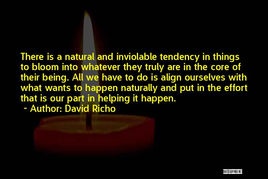 David Richo Quotes: There Is A Natural And Inviolable Tendency In Things To Bloom Into Whatever They Truly Are In The Core Of