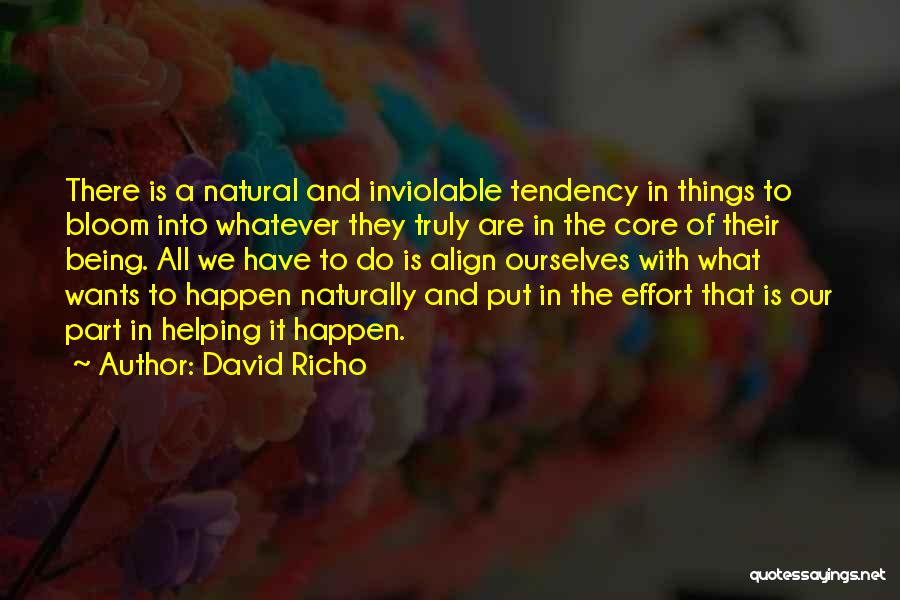 David Richo Quotes: There Is A Natural And Inviolable Tendency In Things To Bloom Into Whatever They Truly Are In The Core Of