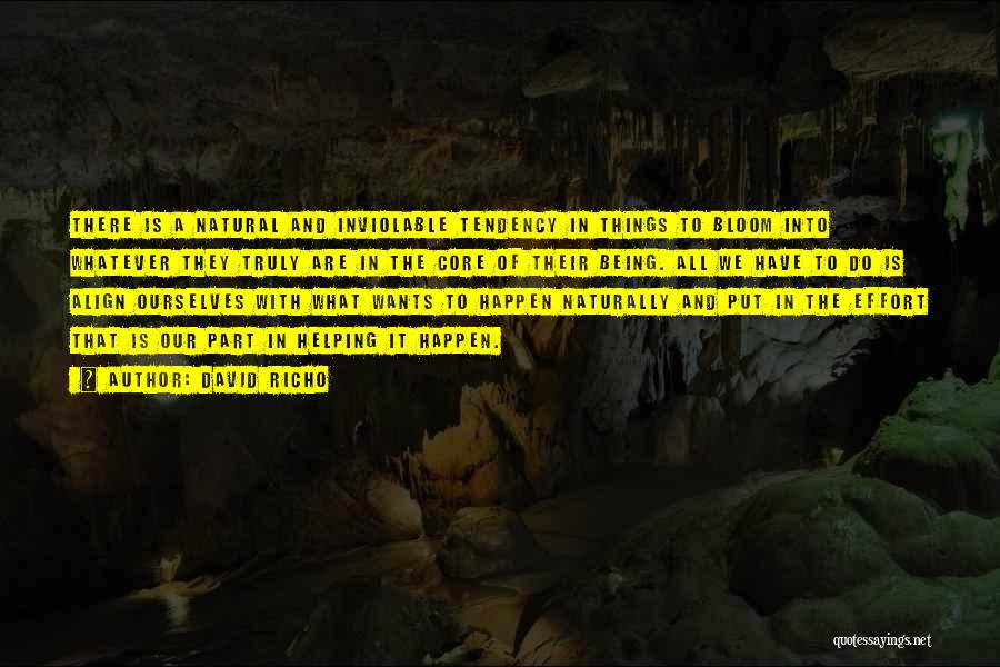 David Richo Quotes: There Is A Natural And Inviolable Tendency In Things To Bloom Into Whatever They Truly Are In The Core Of