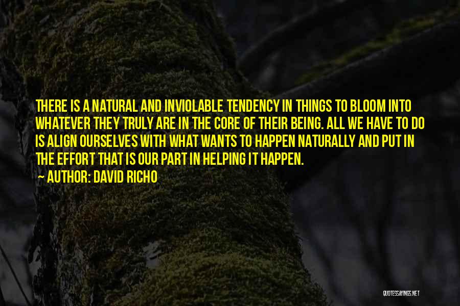 David Richo Quotes: There Is A Natural And Inviolable Tendency In Things To Bloom Into Whatever They Truly Are In The Core Of