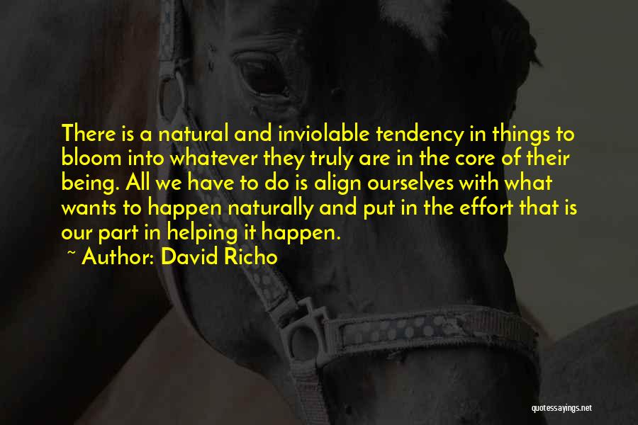 David Richo Quotes: There Is A Natural And Inviolable Tendency In Things To Bloom Into Whatever They Truly Are In The Core Of