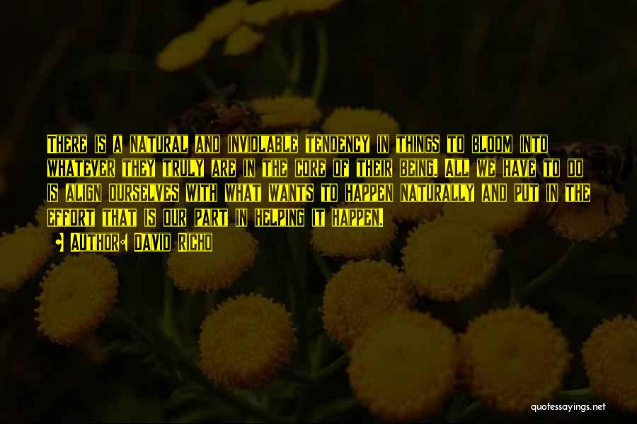 David Richo Quotes: There Is A Natural And Inviolable Tendency In Things To Bloom Into Whatever They Truly Are In The Core Of