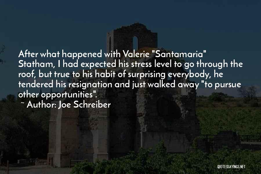 Joe Schreiber Quotes: After What Happened With Valerie Santamaria Statham, I Had Expected His Stress Level To Go Through The Roof, But True