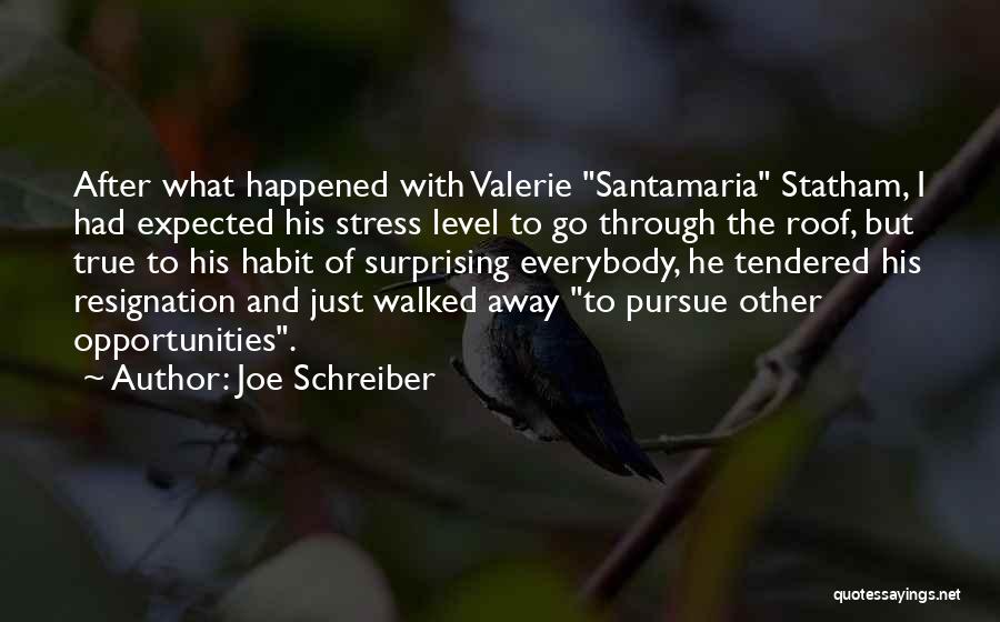 Joe Schreiber Quotes: After What Happened With Valerie Santamaria Statham, I Had Expected His Stress Level To Go Through The Roof, But True