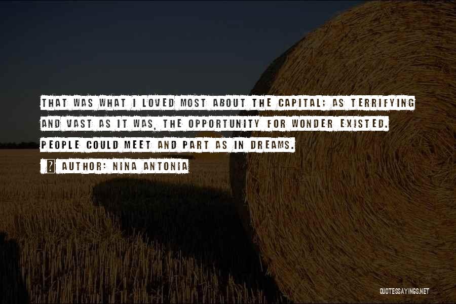 Nina Antonia Quotes: That Was What I Loved Most About The Capital; As Terrifying And Vast As It Was, The Opportunity For Wonder