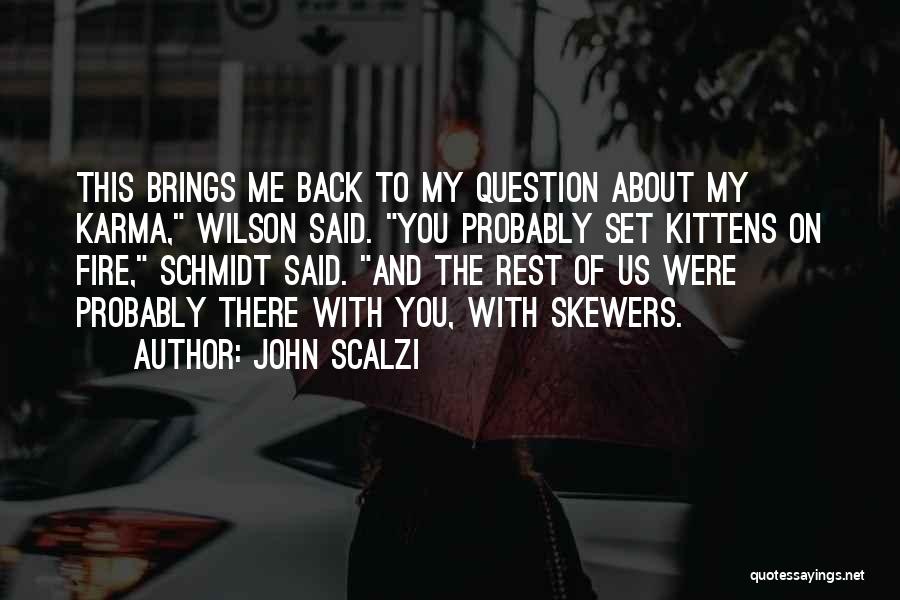 John Scalzi Quotes: This Brings Me Back To My Question About My Karma, Wilson Said. You Probably Set Kittens On Fire, Schmidt Said.