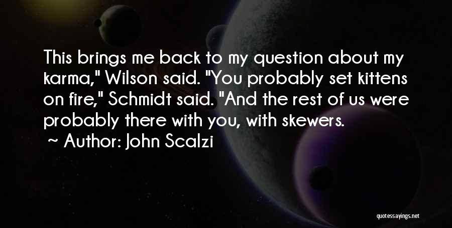 John Scalzi Quotes: This Brings Me Back To My Question About My Karma, Wilson Said. You Probably Set Kittens On Fire, Schmidt Said.