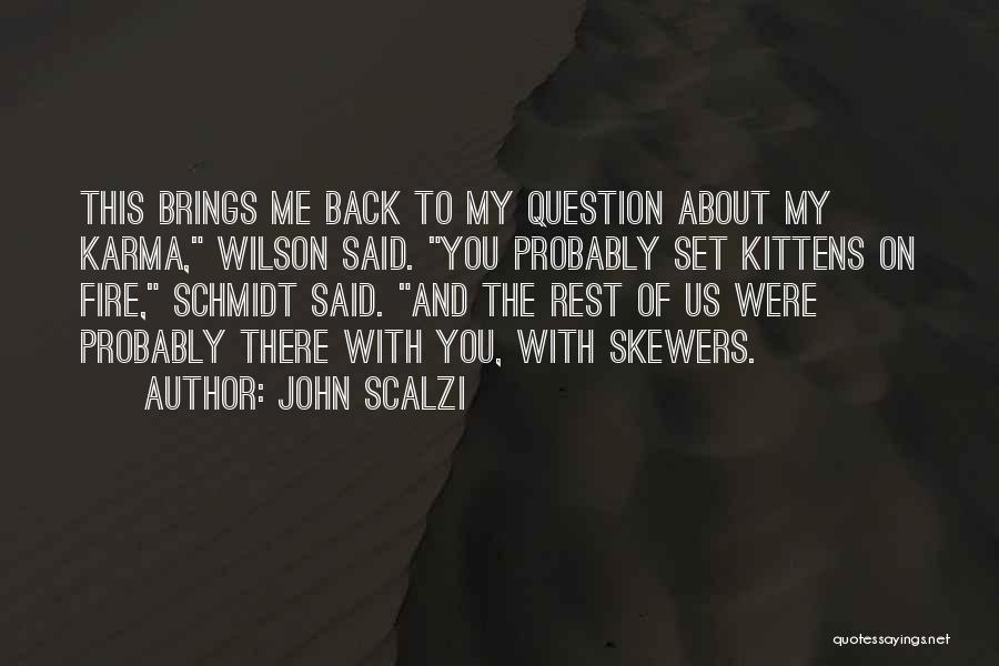 John Scalzi Quotes: This Brings Me Back To My Question About My Karma, Wilson Said. You Probably Set Kittens On Fire, Schmidt Said.