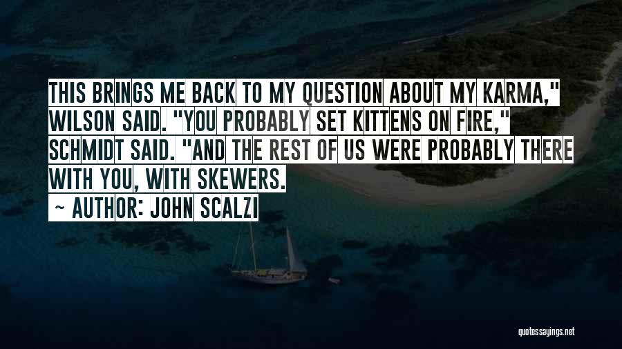 John Scalzi Quotes: This Brings Me Back To My Question About My Karma, Wilson Said. You Probably Set Kittens On Fire, Schmidt Said.