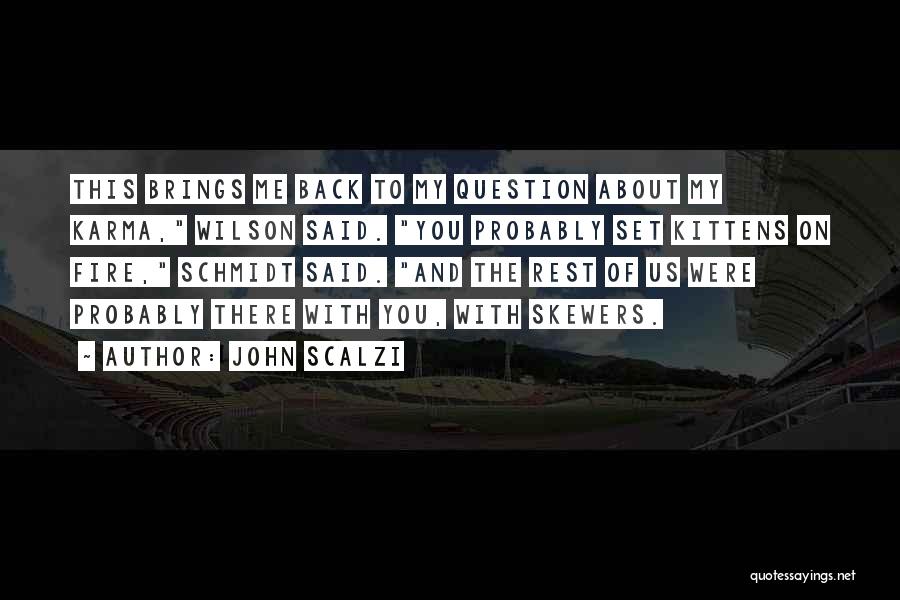 John Scalzi Quotes: This Brings Me Back To My Question About My Karma, Wilson Said. You Probably Set Kittens On Fire, Schmidt Said.