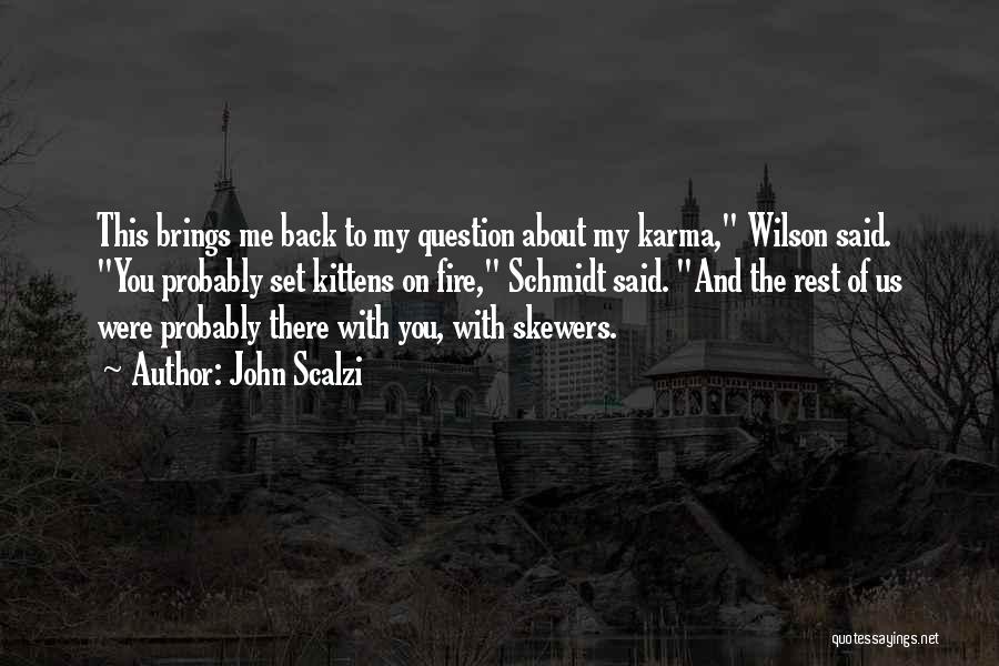 John Scalzi Quotes: This Brings Me Back To My Question About My Karma, Wilson Said. You Probably Set Kittens On Fire, Schmidt Said.
