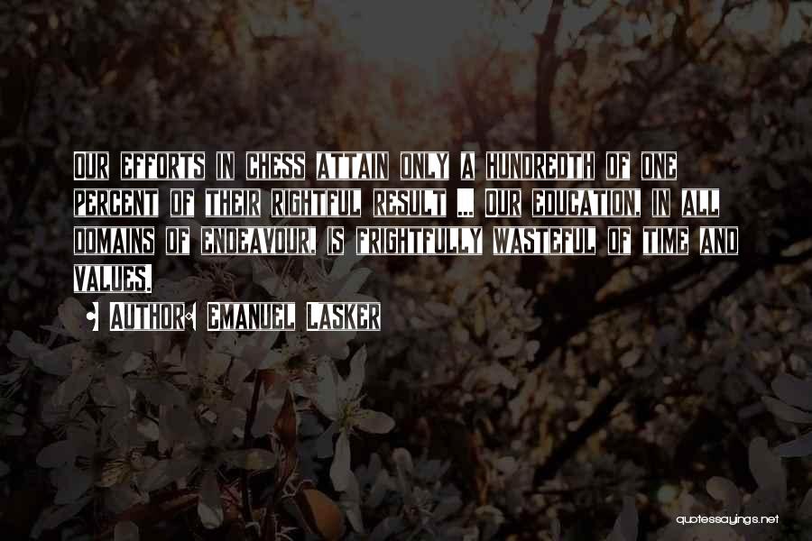 Emanuel Lasker Quotes: Our Efforts In Chess Attain Only A Hundredth Of One Percent Of Their Rightful Result ... Our Education, In All