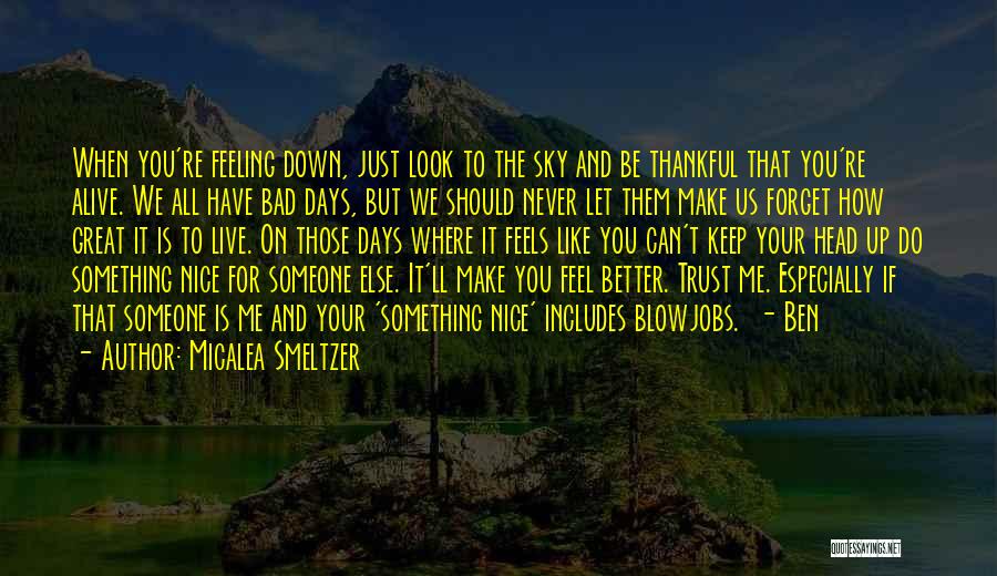 Micalea Smeltzer Quotes: When You're Feeling Down, Just Look To The Sky And Be Thankful That You're Alive. We All Have Bad Days,