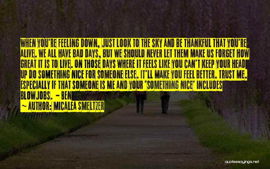 Micalea Smeltzer Quotes: When You're Feeling Down, Just Look To The Sky And Be Thankful That You're Alive. We All Have Bad Days,