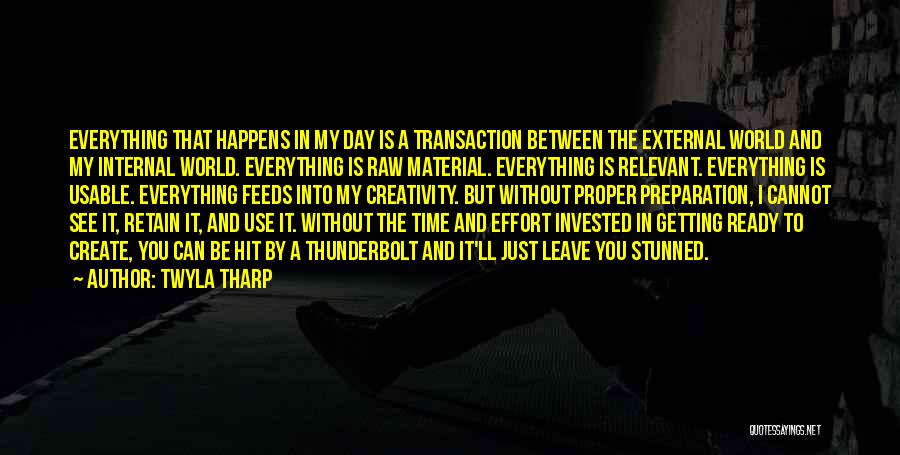 Twyla Tharp Quotes: Everything That Happens In My Day Is A Transaction Between The External World And My Internal World. Everything Is Raw