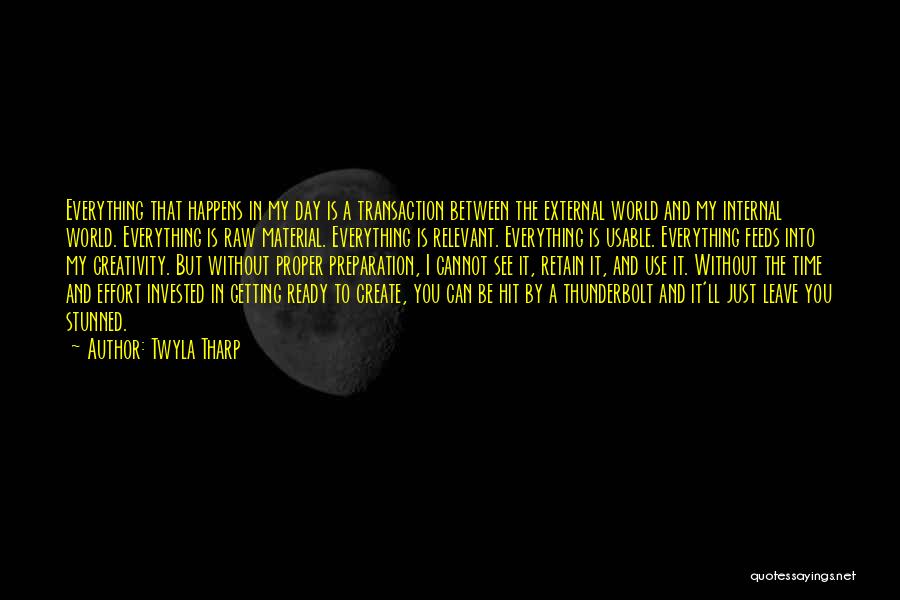 Twyla Tharp Quotes: Everything That Happens In My Day Is A Transaction Between The External World And My Internal World. Everything Is Raw