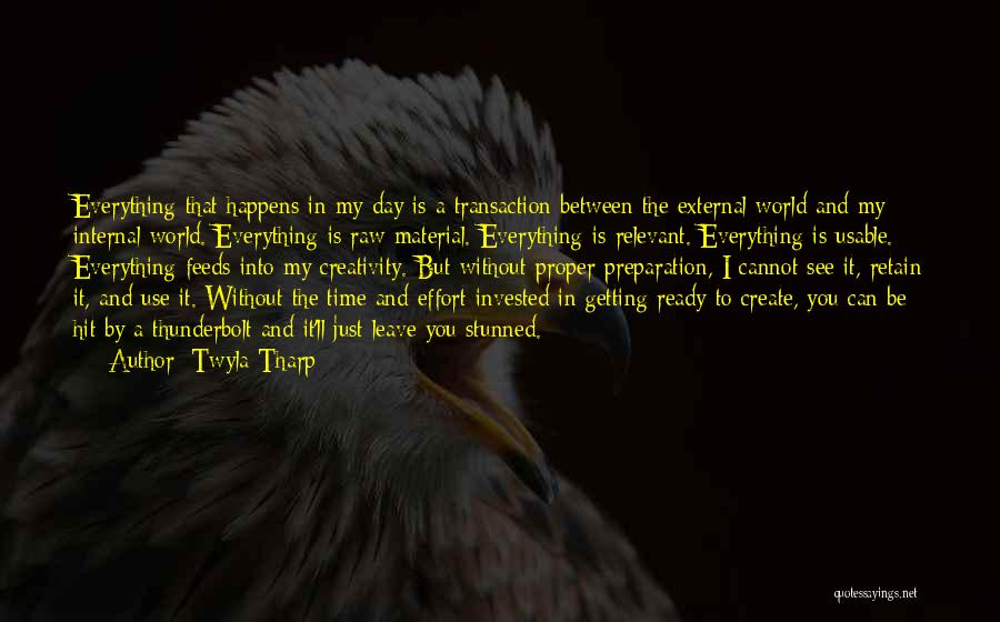 Twyla Tharp Quotes: Everything That Happens In My Day Is A Transaction Between The External World And My Internal World. Everything Is Raw