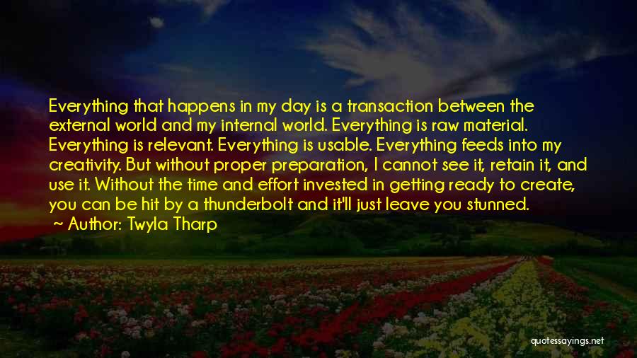 Twyla Tharp Quotes: Everything That Happens In My Day Is A Transaction Between The External World And My Internal World. Everything Is Raw