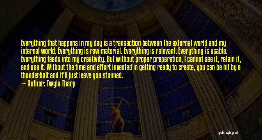 Twyla Tharp Quotes: Everything That Happens In My Day Is A Transaction Between The External World And My Internal World. Everything Is Raw