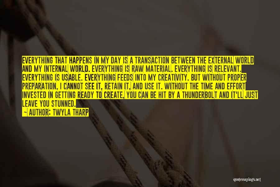 Twyla Tharp Quotes: Everything That Happens In My Day Is A Transaction Between The External World And My Internal World. Everything Is Raw