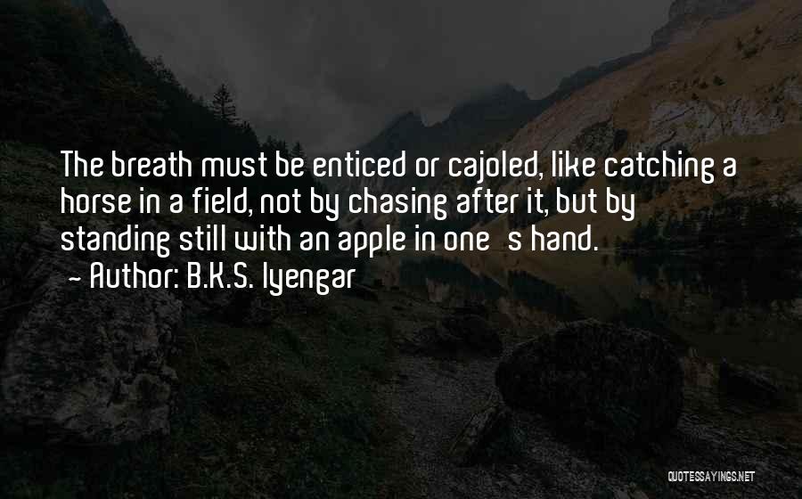 B.K.S. Iyengar Quotes: The Breath Must Be Enticed Or Cajoled, Like Catching A Horse In A Field, Not By Chasing After It, But
