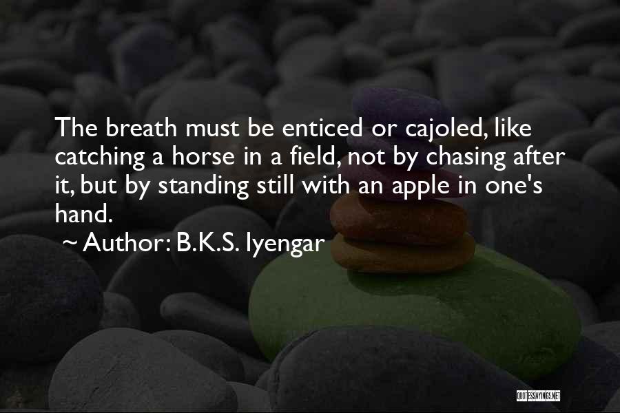 B.K.S. Iyengar Quotes: The Breath Must Be Enticed Or Cajoled, Like Catching A Horse In A Field, Not By Chasing After It, But