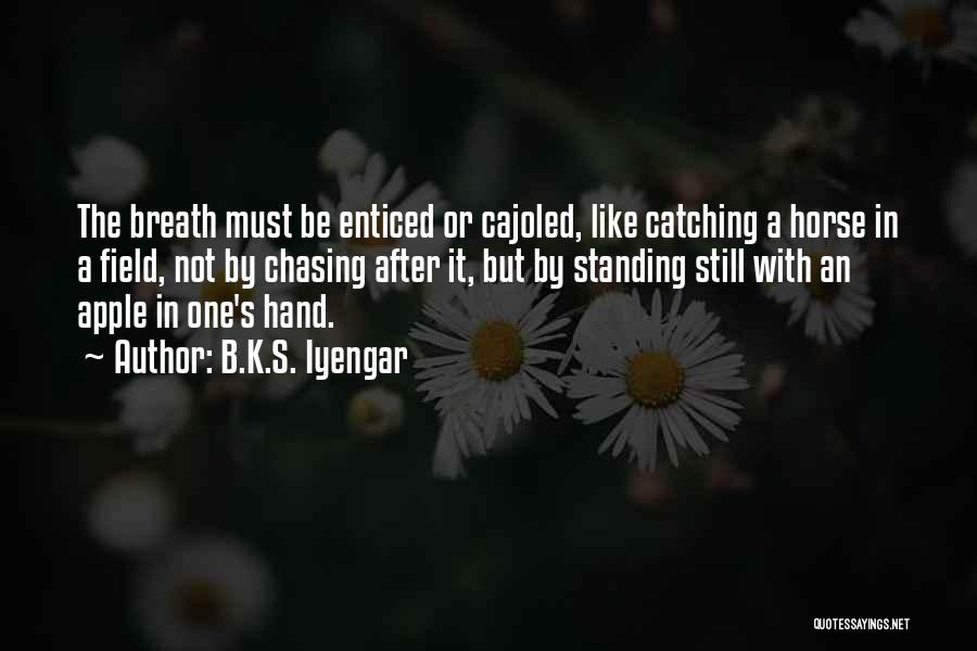 B.K.S. Iyengar Quotes: The Breath Must Be Enticed Or Cajoled, Like Catching A Horse In A Field, Not By Chasing After It, But