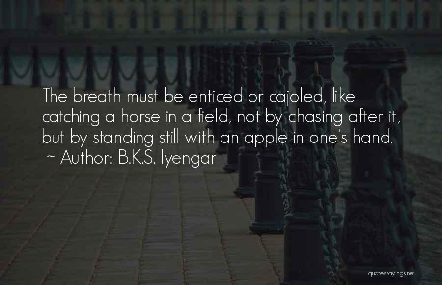 B.K.S. Iyengar Quotes: The Breath Must Be Enticed Or Cajoled, Like Catching A Horse In A Field, Not By Chasing After It, But