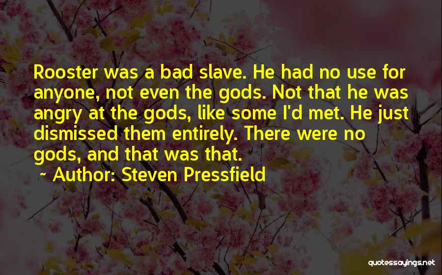 Steven Pressfield Quotes: Rooster Was A Bad Slave. He Had No Use For Anyone, Not Even The Gods. Not That He Was Angry
