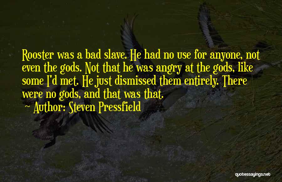 Steven Pressfield Quotes: Rooster Was A Bad Slave. He Had No Use For Anyone, Not Even The Gods. Not That He Was Angry