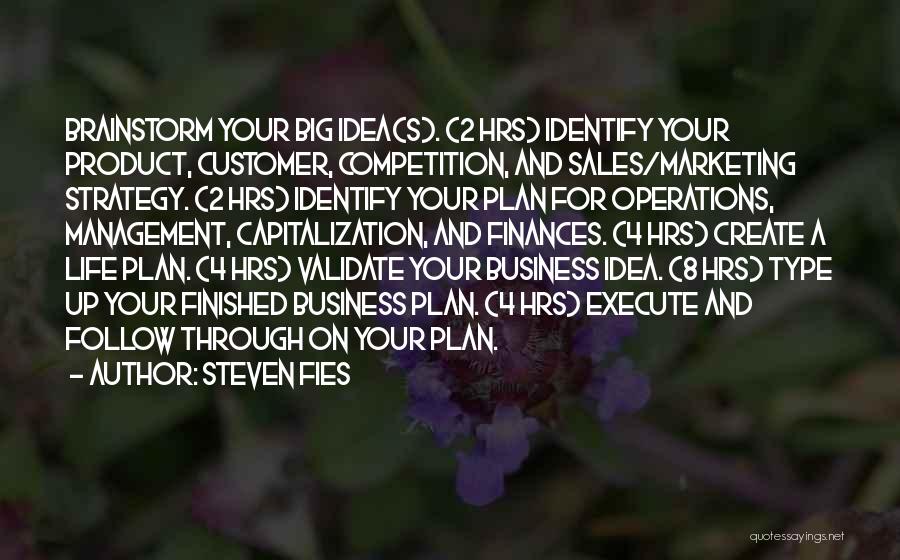 Steven Fies Quotes: Brainstorm Your Big Idea(s). (2 Hrs) Identify Your Product, Customer, Competition, And Sales/marketing Strategy. (2 Hrs) Identify Your Plan For