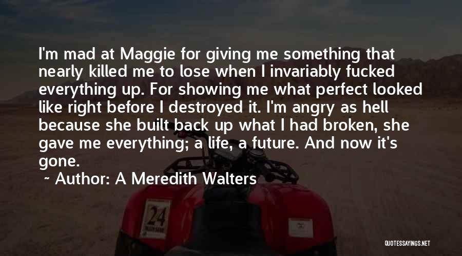 A Meredith Walters Quotes: I'm Mad At Maggie For Giving Me Something That Nearly Killed Me To Lose When I Invariably Fucked Everything Up.