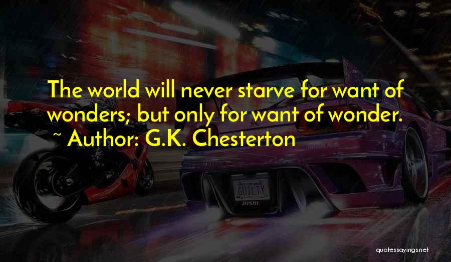 G.K. Chesterton Quotes: The World Will Never Starve For Want Of Wonders; But Only For Want Of Wonder.