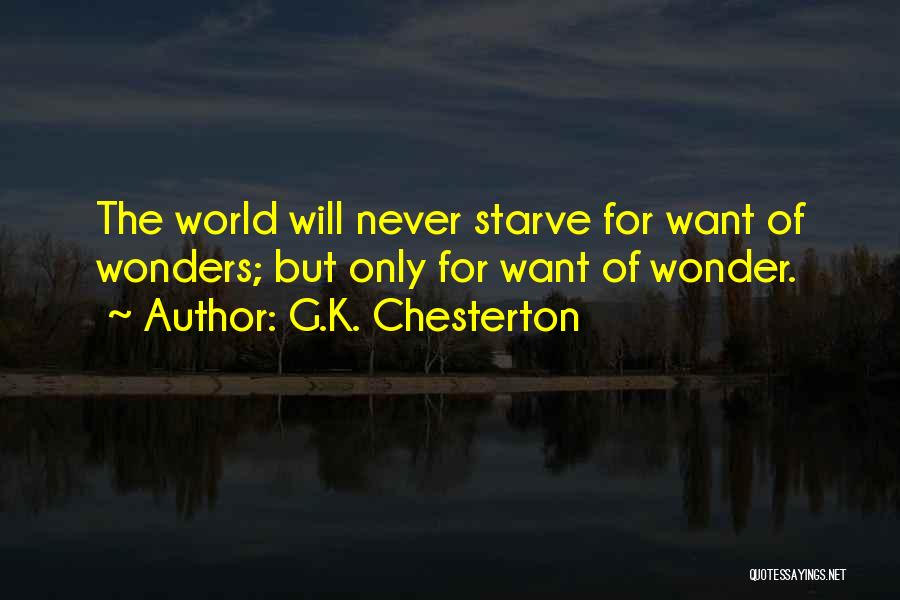 G.K. Chesterton Quotes: The World Will Never Starve For Want Of Wonders; But Only For Want Of Wonder.
