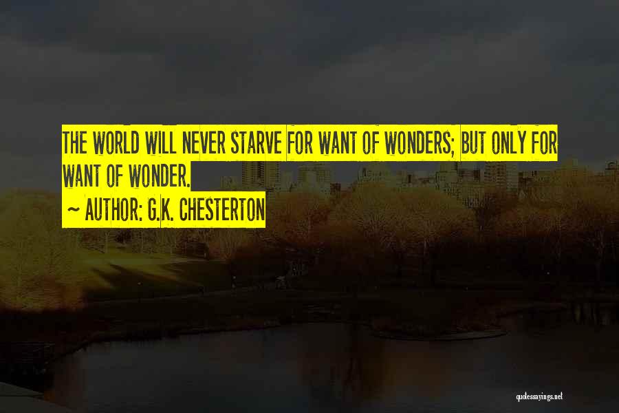 G.K. Chesterton Quotes: The World Will Never Starve For Want Of Wonders; But Only For Want Of Wonder.