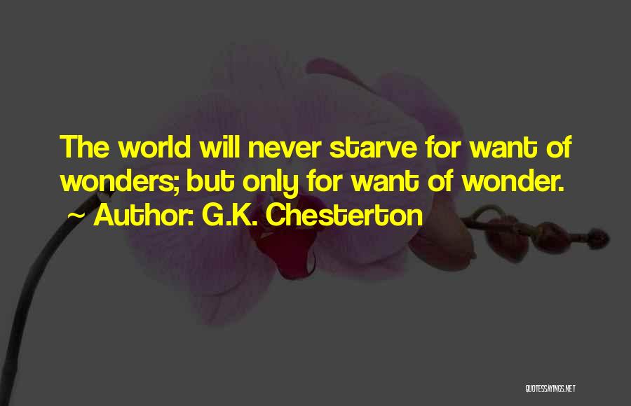 G.K. Chesterton Quotes: The World Will Never Starve For Want Of Wonders; But Only For Want Of Wonder.
