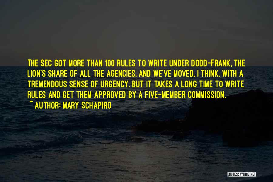 Mary Schapiro Quotes: The Sec Got More Than 100 Rules To Write Under Dodd-frank, The Lion's Share Of All The Agencies. And We've