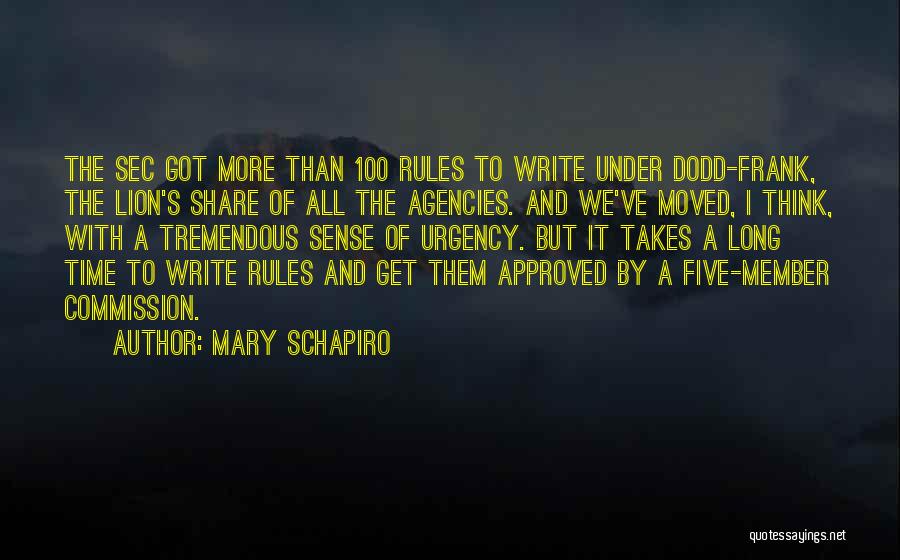 Mary Schapiro Quotes: The Sec Got More Than 100 Rules To Write Under Dodd-frank, The Lion's Share Of All The Agencies. And We've