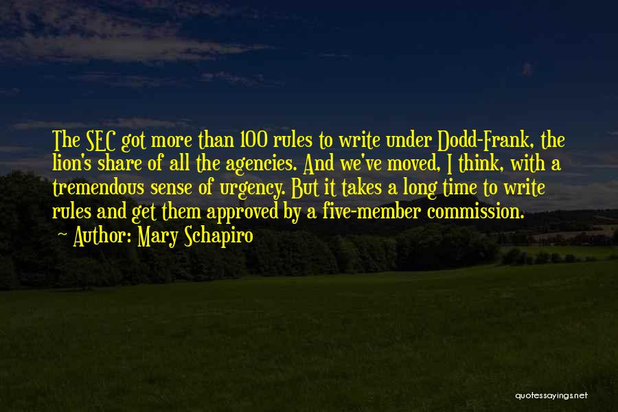 Mary Schapiro Quotes: The Sec Got More Than 100 Rules To Write Under Dodd-frank, The Lion's Share Of All The Agencies. And We've