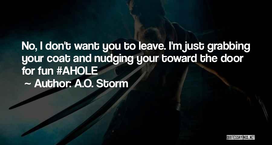 A.O. Storm Quotes: No, I Don't Want You To Leave. I'm Just Grabbing Your Coat And Nudging Your Toward The Door For Fun